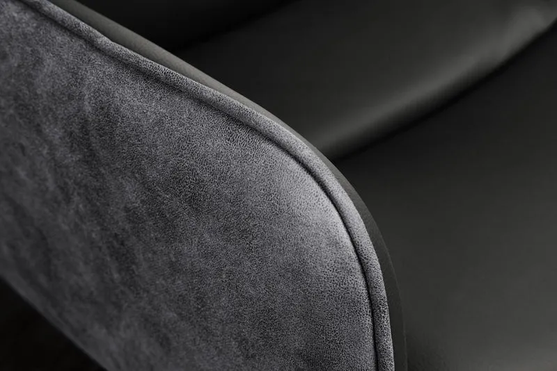 Chaise pivotante BIG GEORGE en cuir véritable gris microfibre avec accoudoirs pieds en métal noir