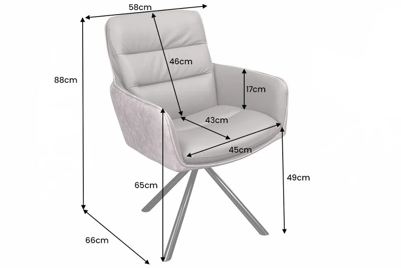 Chaise pivotante BIG GEORGE en cuir véritable gris microfibre avec accoudoirs pieds en métal noir
