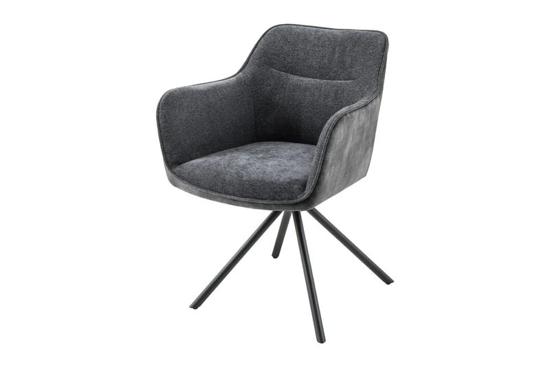 Lot de 2x chaises pivotante VERONA en tissu texturé velours gris foncé avec accoudoirs et pieds en métal noir