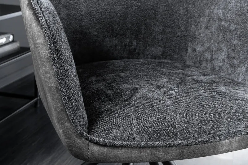 Lot de 2x chaises pivotante VERONA en tissu texturé velours gris foncé avec accoudoirs et pieds en métal noir