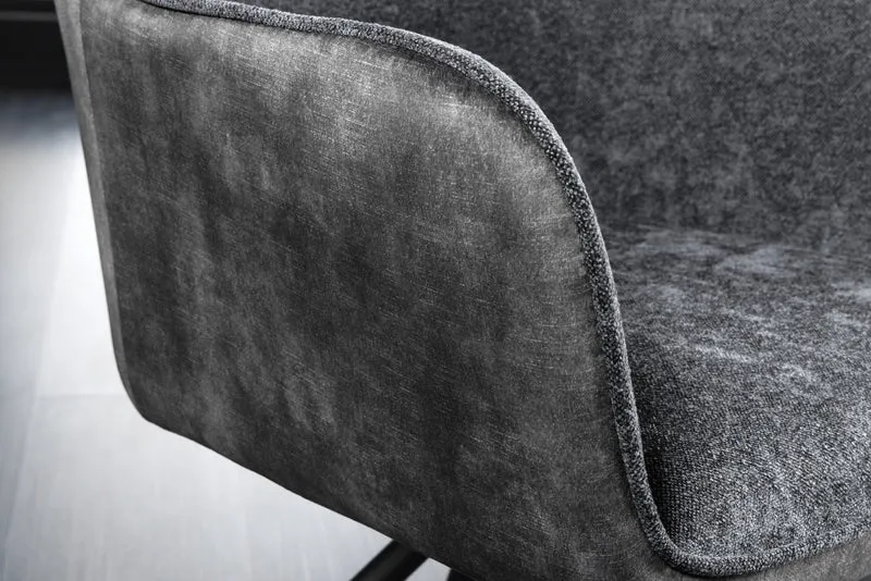 Lot de 2x chaises pivotante VERONA en tissu texturé velours gris foncé avec accoudoirs et pieds en métal noir