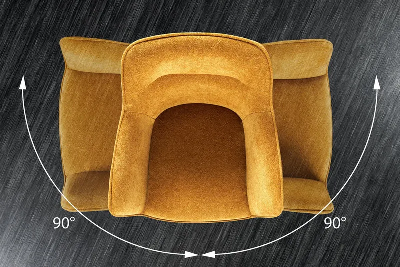 Lot de 2x chaises pivotante VERONA en tissu texturé velours jaune moutarde avec accoudoirs et pieds en métal noir