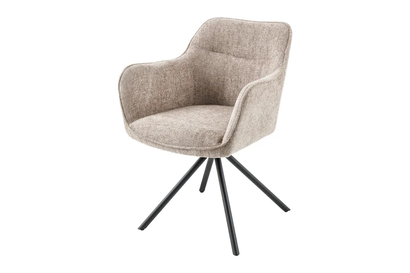 Lot de 2x chaises pivotante VERONA en tissu texturé beige champagne avec accoudoirs et pieds en métal noir
