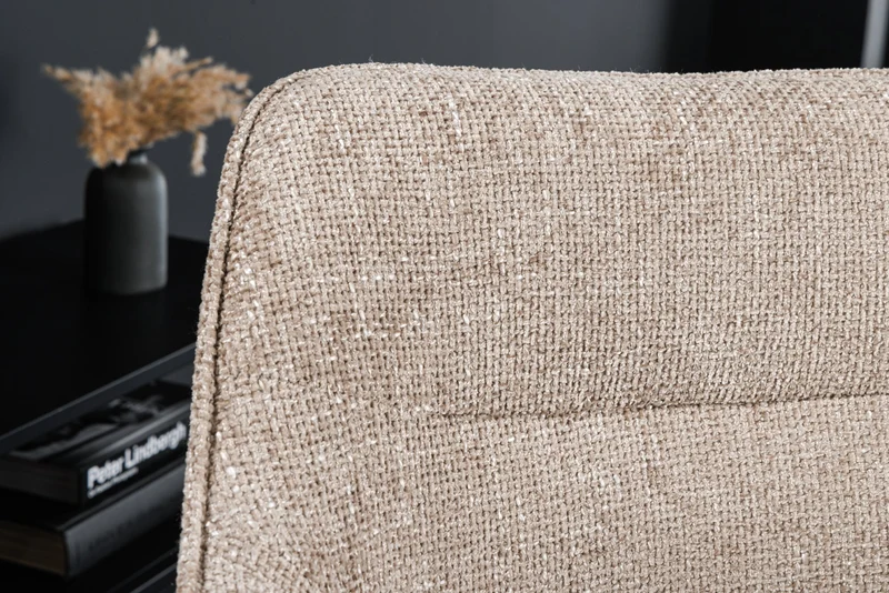 Lot de 2x chaises pivotante VERONA en tissu texturé beige champagne avec accoudoirs et pieds en métal noir