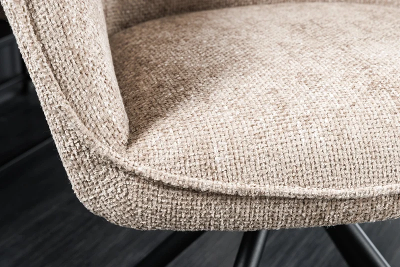Lot de 2x chaises pivotante VERONA en tissu texturé beige champagne avec accoudoirs et pieds en métal noir