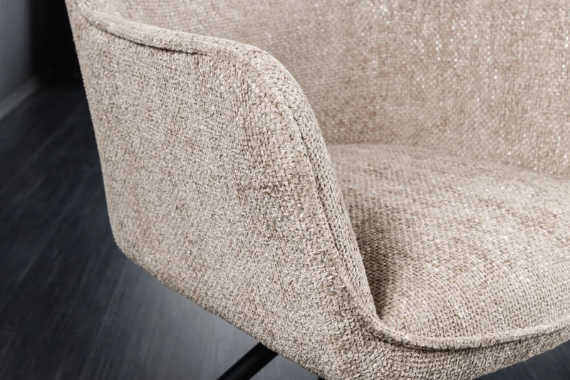 Lot de 2x chaises pivotante VERONA en tissu texturé beige champagne avec accoudoirs et pieds en métal noir