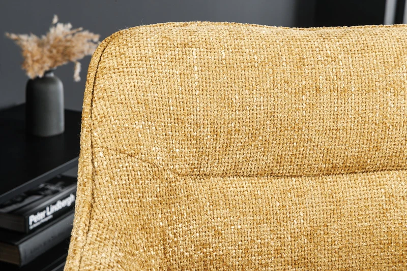 Lot de 2x chaises pivotante VERONA en tissu texturé jaune moutarde avec accoudoirs et pieds en métal noir