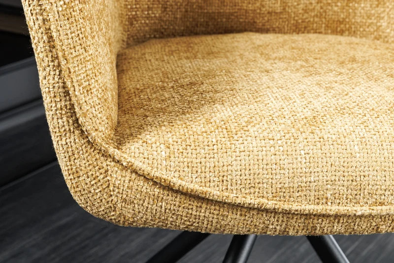 Lot de 2x chaises pivotante VERONA en tissu texturé jaune moutarde avec accoudoirs et pieds en métal noir