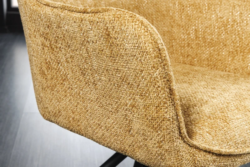 Lot de 2x chaises pivotante VERONA en tissu texturé jaune moutarde avec accoudoirs et pieds en métal noir