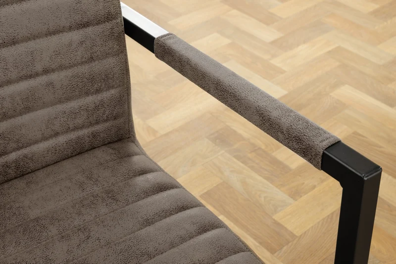 Lot de 2x chaises cantilever moderne LOFT en microfibre gris taupe avec accoudoirs et structure en fer noir