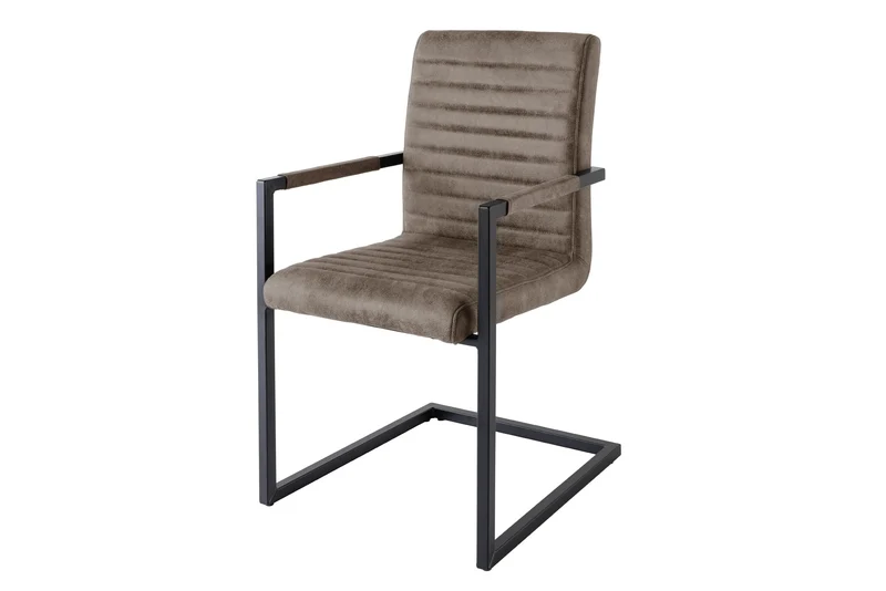 Lot de 2x chaises cantilever moderne LOFT en microfibre gris taupe avec accoudoirs et structure en fer noir