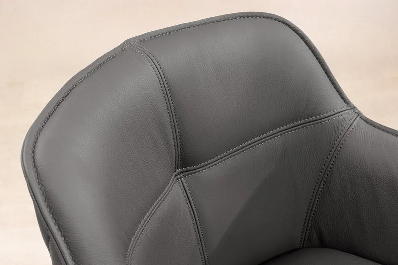 Lot de 2x chaises design pivotante EUPHORIA en cuir véritable gris, structure en métal noir avec accoudoirs