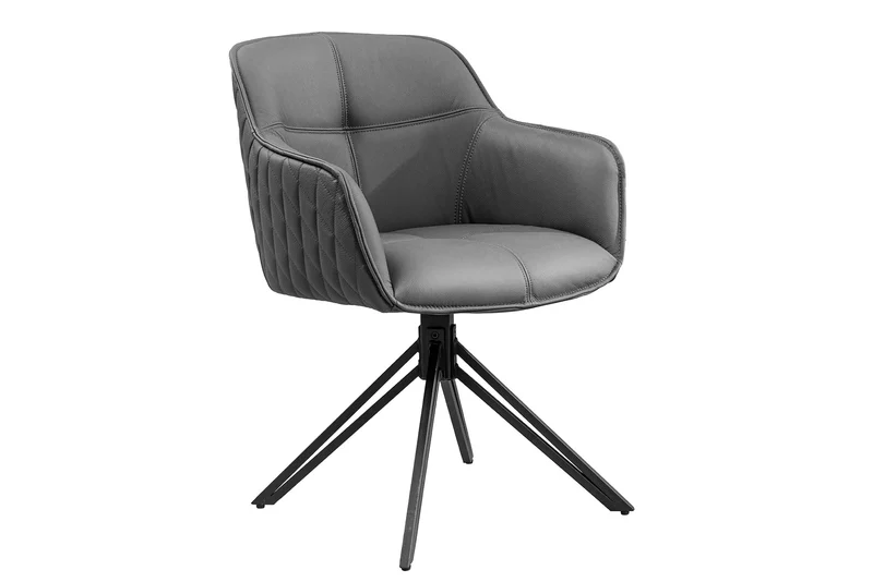 Lot de 2x chaises design pivotante EUPHORIA en cuir véritable gris, structure en métal noir avec accoudoirs