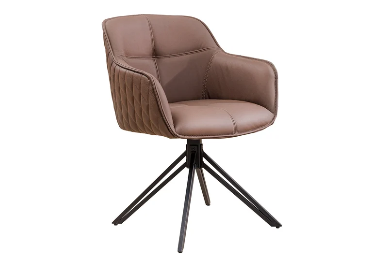 Lot de 2x chaises design pivotante EUPHORIA en cuir véritable marron, structure en métal noir avec accoudoirs