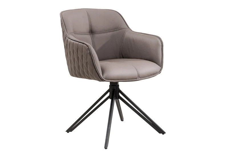 Lot de 2x chaises design pivotante EUPHORIA en cuir véritable taupe, structure en métal noir avec accoudoirs