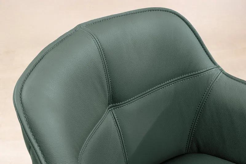 Lot de 2x chaises design pivotante EUPHORIA en cuir véritable vert, structure en métal noir avec accoudoirs
