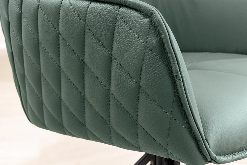 Lot de 2x chaises design pivotante EUPHORIA en cuir véritable vert, structure en métal noir avec accoudoirs