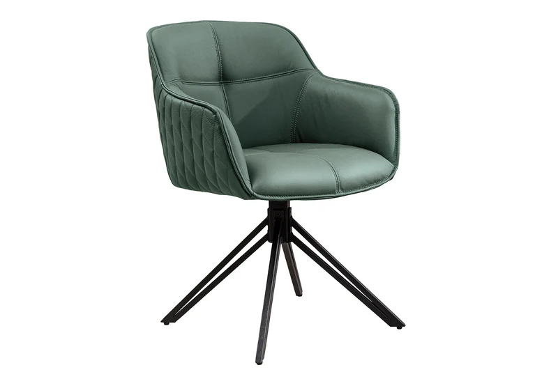 Lot de 2x chaises design pivotante EUPHORIA en cuir véritable vert, structure en métal noir avec accoudoirs
