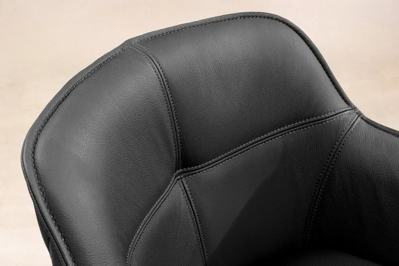 Lot de 2x chaises design pivotante EUPHORIA en cuir véritable noir, structure en métal avec accoudoirs