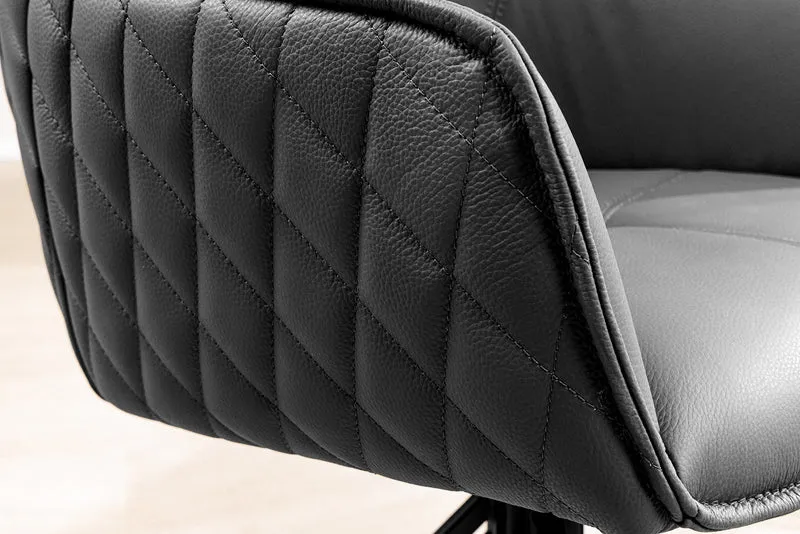 Lot de 2x chaises design pivotante EUPHORIA en cuir véritable noir, structure en métal avec accoudoirs