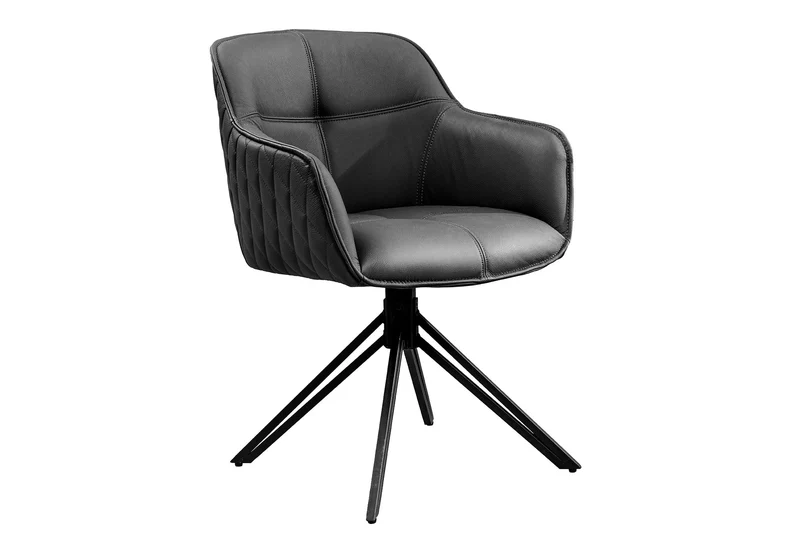 Lot de 2x chaises design pivotante EUPHORIA en cuir véritable noir, structure en métal avec accoudoirs