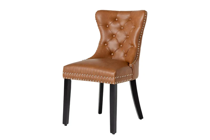 Lot de 2x chaises Chesterfield CASTLE en similicuir noir et bois massif avec poignée confort