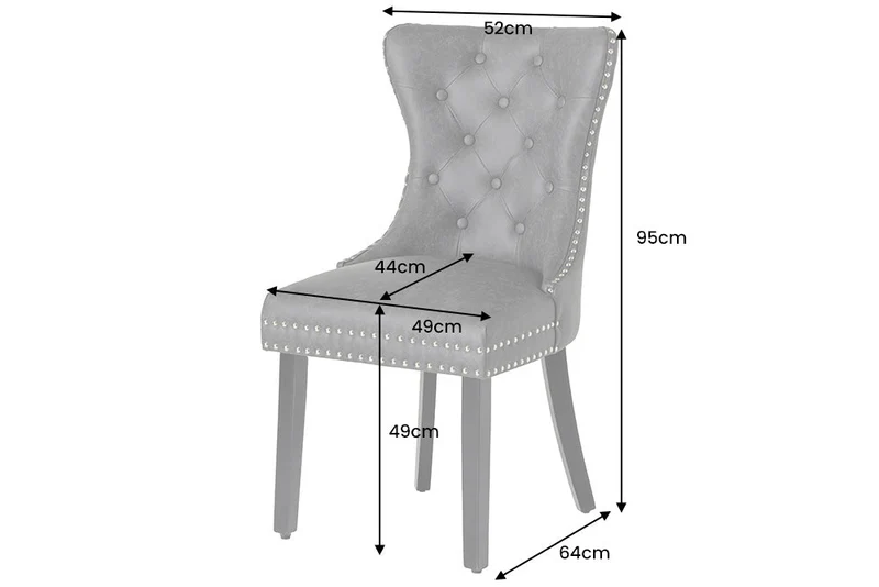 Lot de 2x chaises Chesterfield CASTLE en similicuir noir et bois massif avec poignée confort