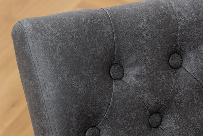 Lot de 2x chaises Chesterfield CASTLE simili cuir noir rivets décoratifs en bois d'hévéa