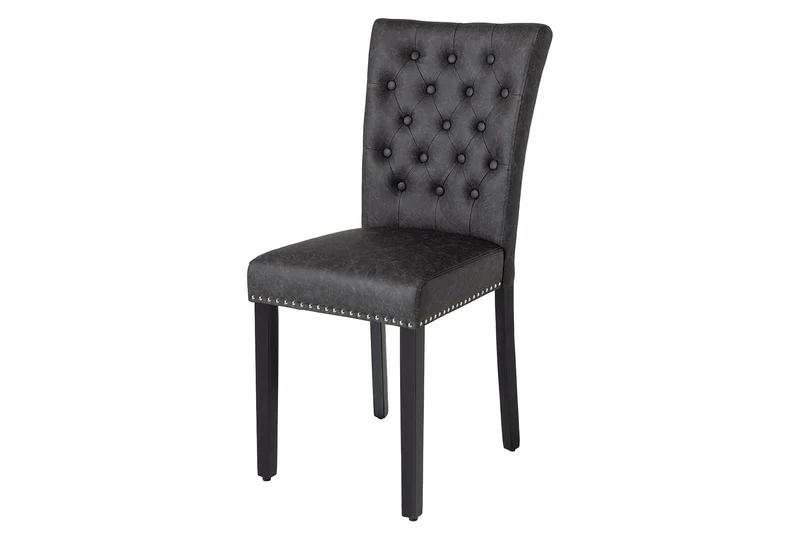 Lot de 2x chaises Chesterfield CASTLE simili cuir noir rivets décoratifs en bois d'hévéa