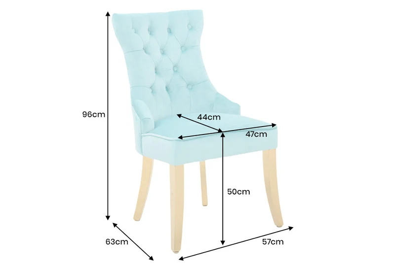 Lot de 2x chaises Chesterfield CASTLE velours bleu pieds en acier inoxydable doré avec poignée confort