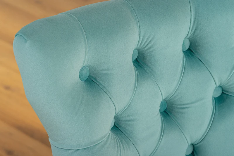 Lot de 2x chaises Chesterfield CASTLE velours bleu pieds en acier inoxydable doré avec poignée confort
