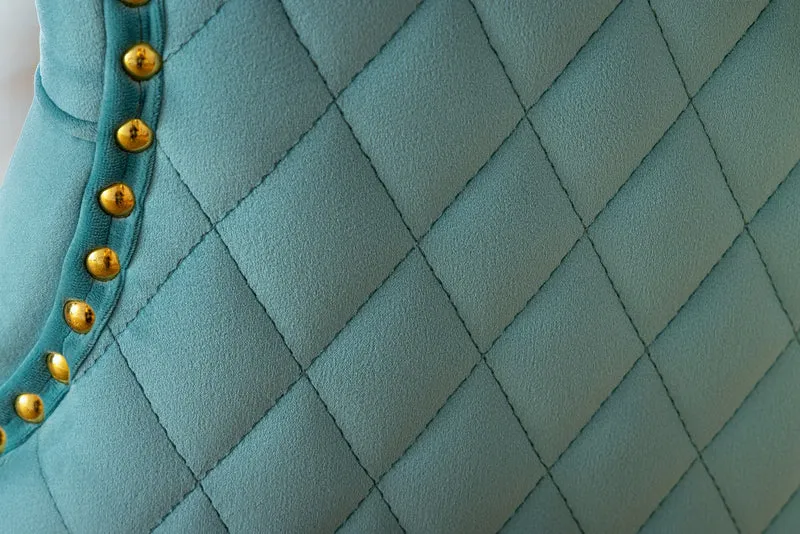 Lot de 2x chaises baroque CASTLE DELUXE velours bleu acier inoxydable doré avec tête de lion Chesterfield