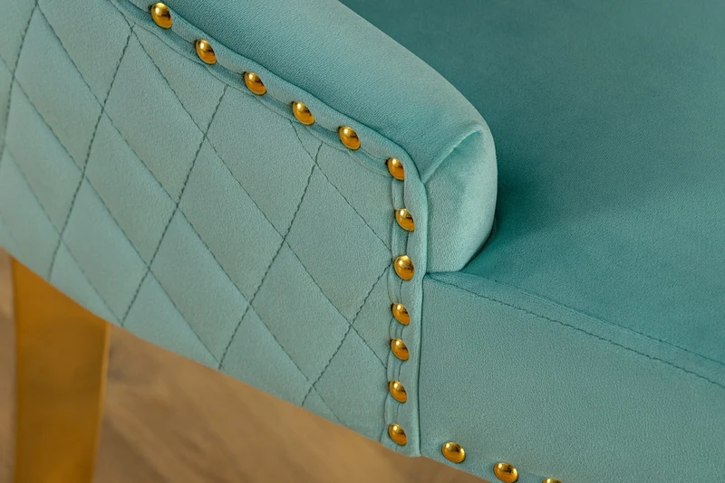 Lot de 2x chaises baroque CASTLE DELUXE velours bleu acier inoxydable doré avec tête de lion Chesterfield