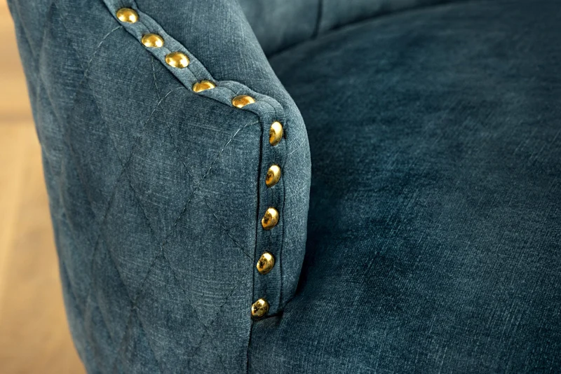 Lot de 2x chaises baroque CASTLE DELUXE velours bleu acier inoxydable doré avec tête de lion Chesterfield