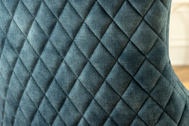 Lot de 2x chaises baroque CASTLE DELUXE velours bleu acier inoxydable doré avec tête de lion Chesterfield