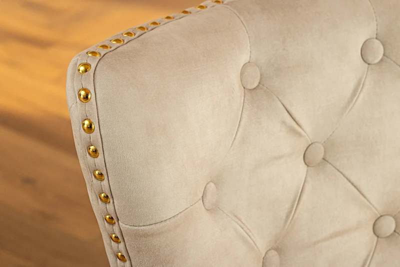 Lot de 2x chaises baroque CASTLE DELUXE velours beige acier inoxydable doré avec rivets décoratifs tête de lion