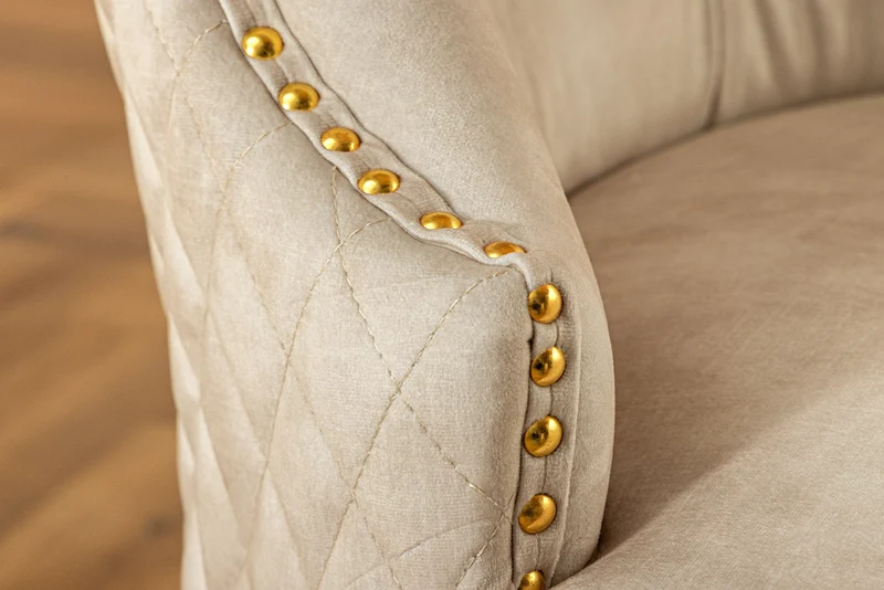 Lot de 2x chaises baroque CASTLE DELUXE velours beige acier inoxydable doré avec rivets décoratifs tête de lion