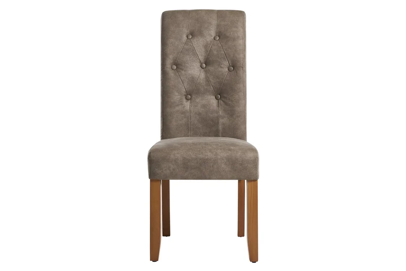 Lot de 2x chaises design CASA en microfibre taupe avec boutons décoratifs et pieds en bois massif de pin