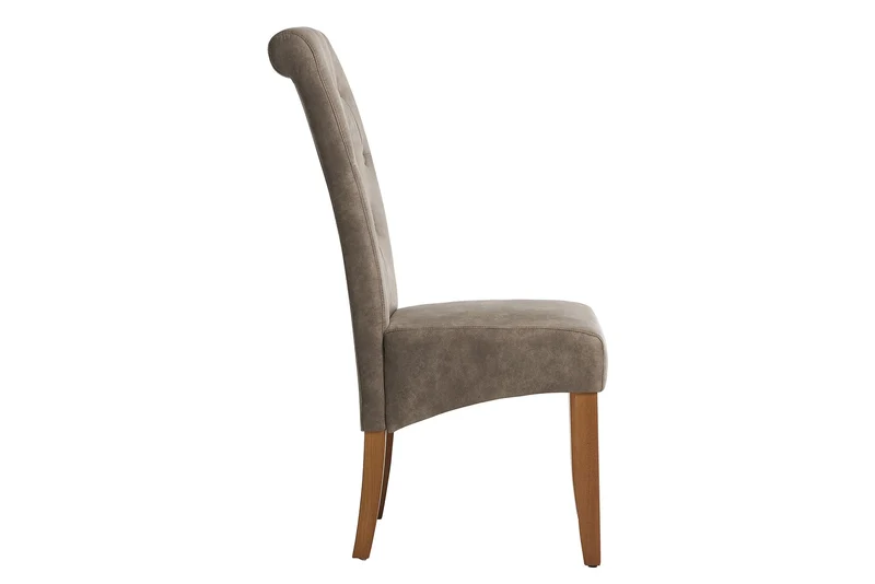 Lot de 2x chaises design CASA en microfibre taupe avec boutons décoratifs et pieds en bois massif de pin