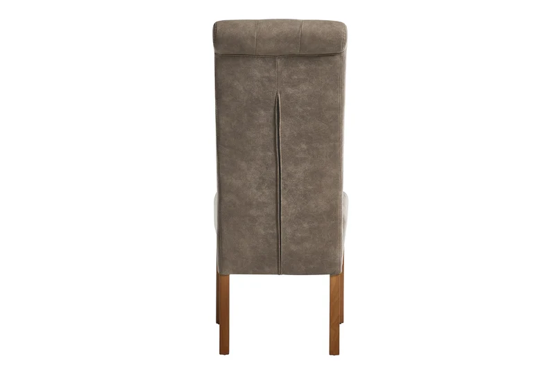 Lot de 2x chaises design CASA en microfibre taupe avec boutons décoratifs et pieds en bois massif de pin