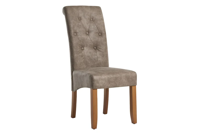 Lot de 2x chaises design CASA en microfibre taupe avec boutons décoratifs et pieds en bois massif de pin