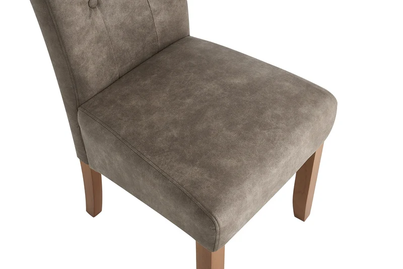 Lot de 2x chaises design CASA en microfibre taupe avec boutons décoratifs et pieds en bois massif de pin