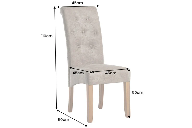 Lot de 2x chaises design CASA en microfibre taupe avec boutons décoratifs et pieds en bois massif de pin