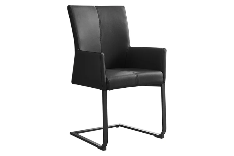 Lot de 2x chaises cantilever moderne SAMSON en cuir véritable noir avec cadre en métal et poignée confortable