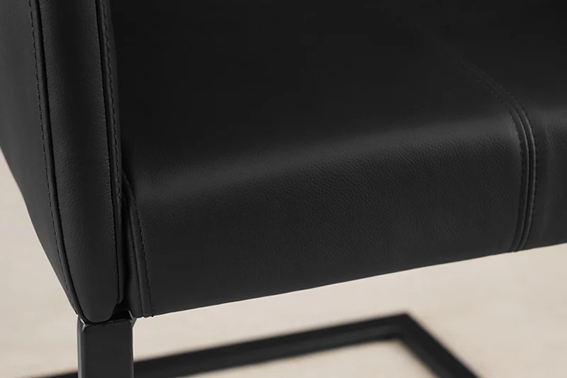 Lot de 2x chaises cantilever moderne SAMSON en cuir véritable noir avec cadre en métal et poignée confortable