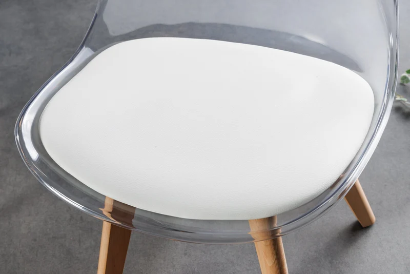 Lot de 2x chaises design SCANDINAVIA MEISTERSTÜCK en plastique blanc transparent et bois de hêtre naturel