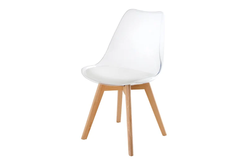 Lot de 2x chaises design SCANDINAVIA MEISTERSTÜCK en plastique blanc transparent et bois de hêtre naturel