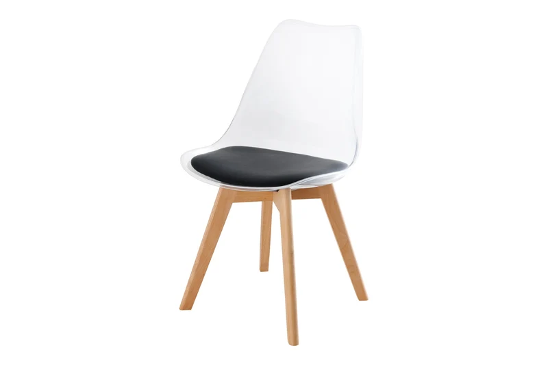 Lot de 2x chaises design SCANDINAVIA MEISTERSTÜCK en plastique noir transparent et bois de hêtre naturel