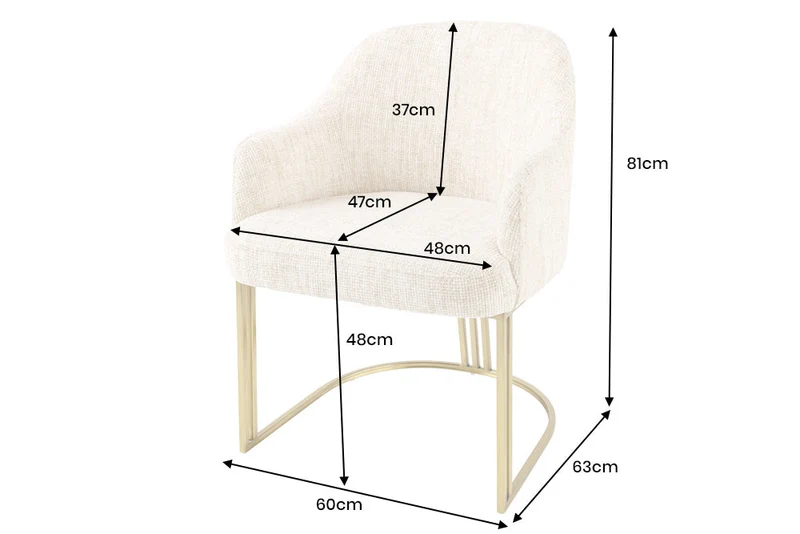 Lot de 2x chaises rétro MIA CASA beige cordon champagne or métal brossé