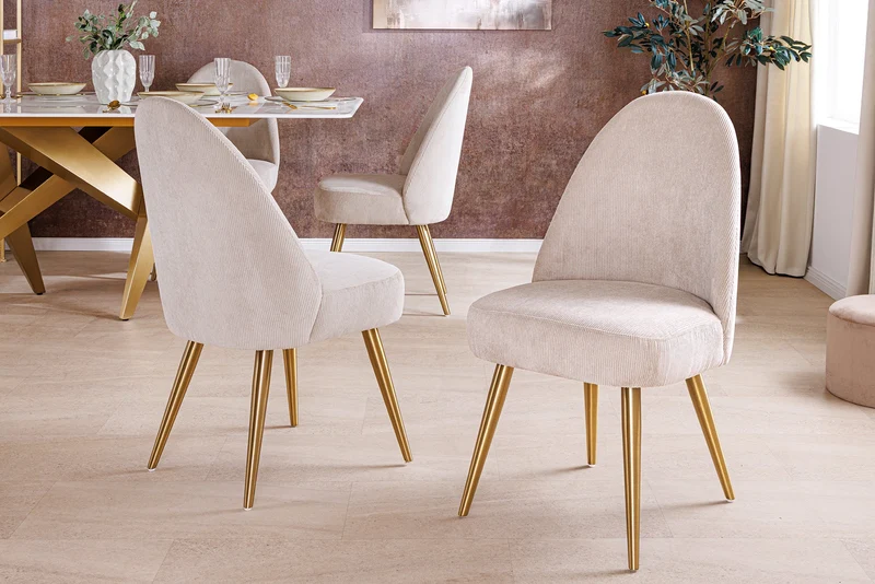 Lot de 2x chaises rétro MIA CASA beige cordon champagne or métal brossé